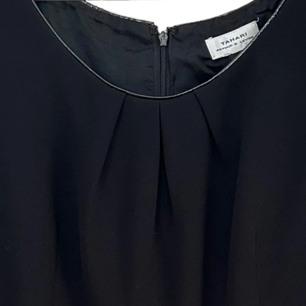 Tahari ASL black pleated front sleeveless dress 12 - Picture 3 of 9
